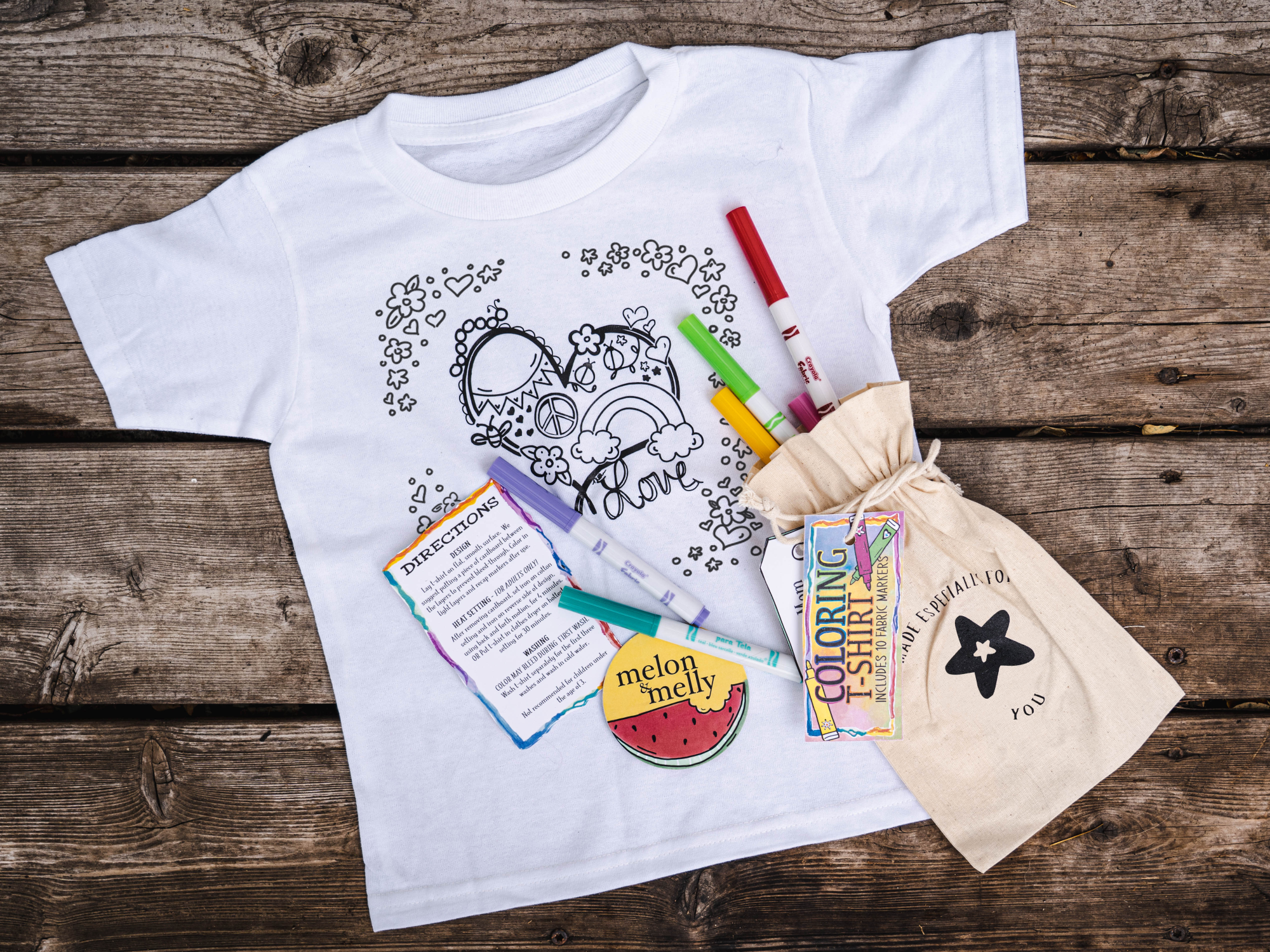 Kids Coloring Book Shirt & Permanent Fabric Markers Gift Set